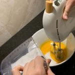 Mixing the egg yolks with sugar, different from previous trial as we mixed until fluffy